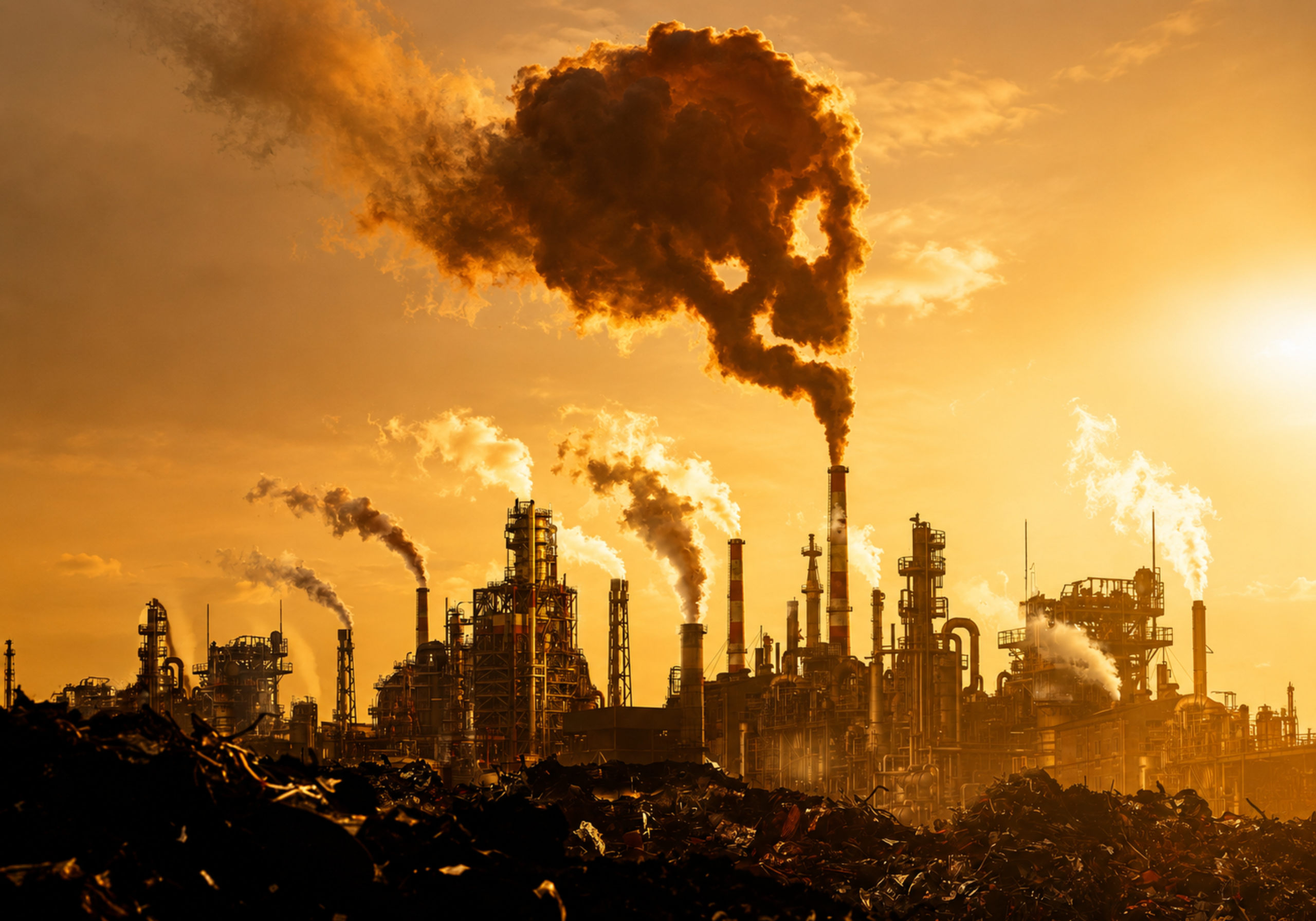 Raising polluted deadly gas from the industrial factories showing the causes of air pollution in India.