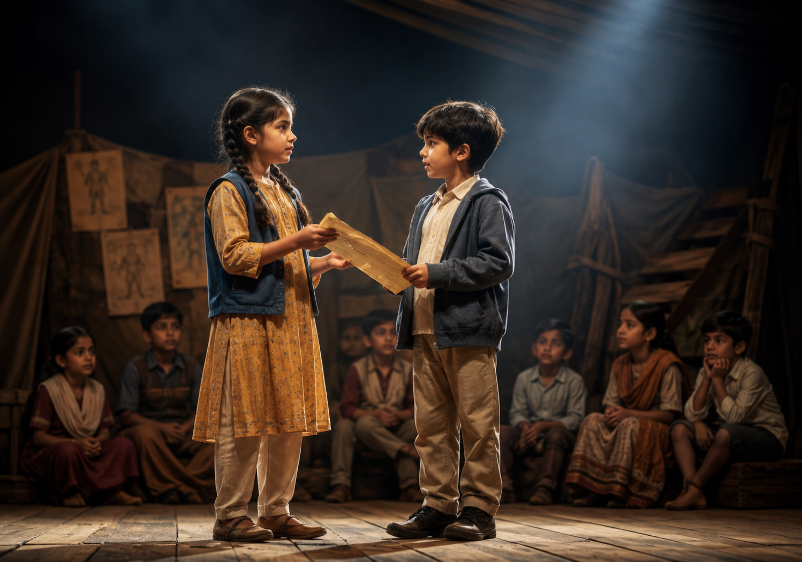 An image describing the concept of child acting in film industry.