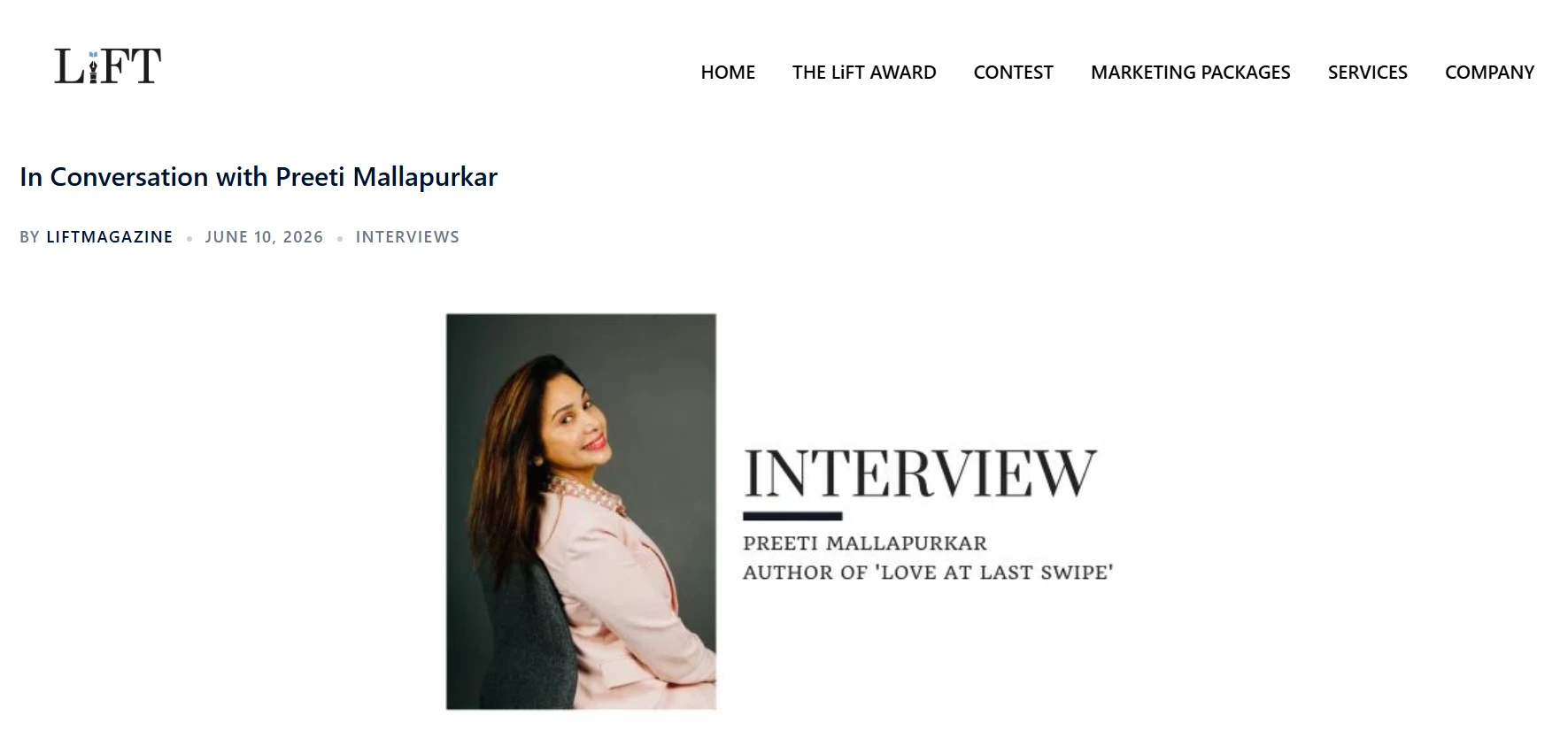 LiFT Magazine featuring Preeti Mallapurkar